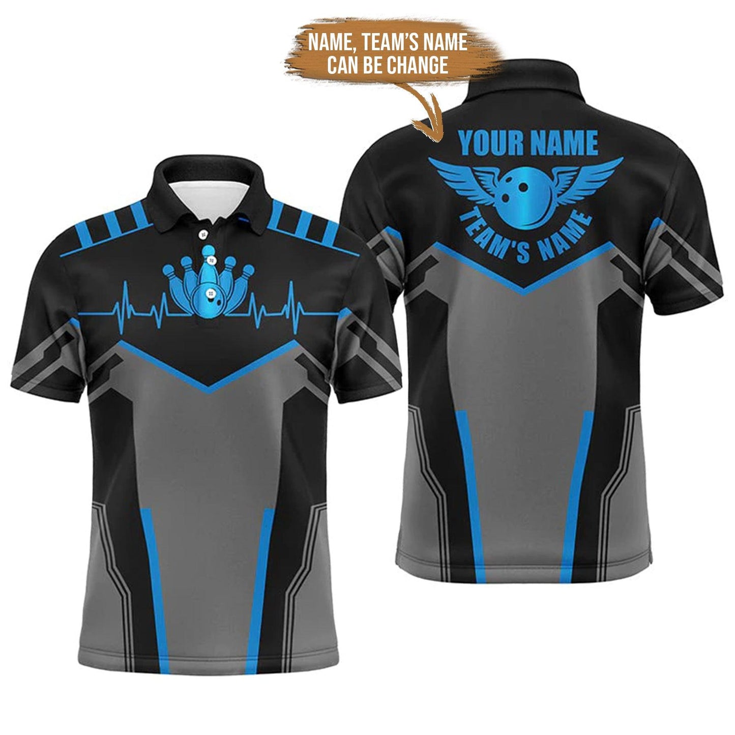 Bowling Custom Men Polo Shirt - Custom Name Bowling Heartbeat Team Bowlers Personalized Bowling Polo Shirt - Gift For Friend, Family - Amzanimalsgift