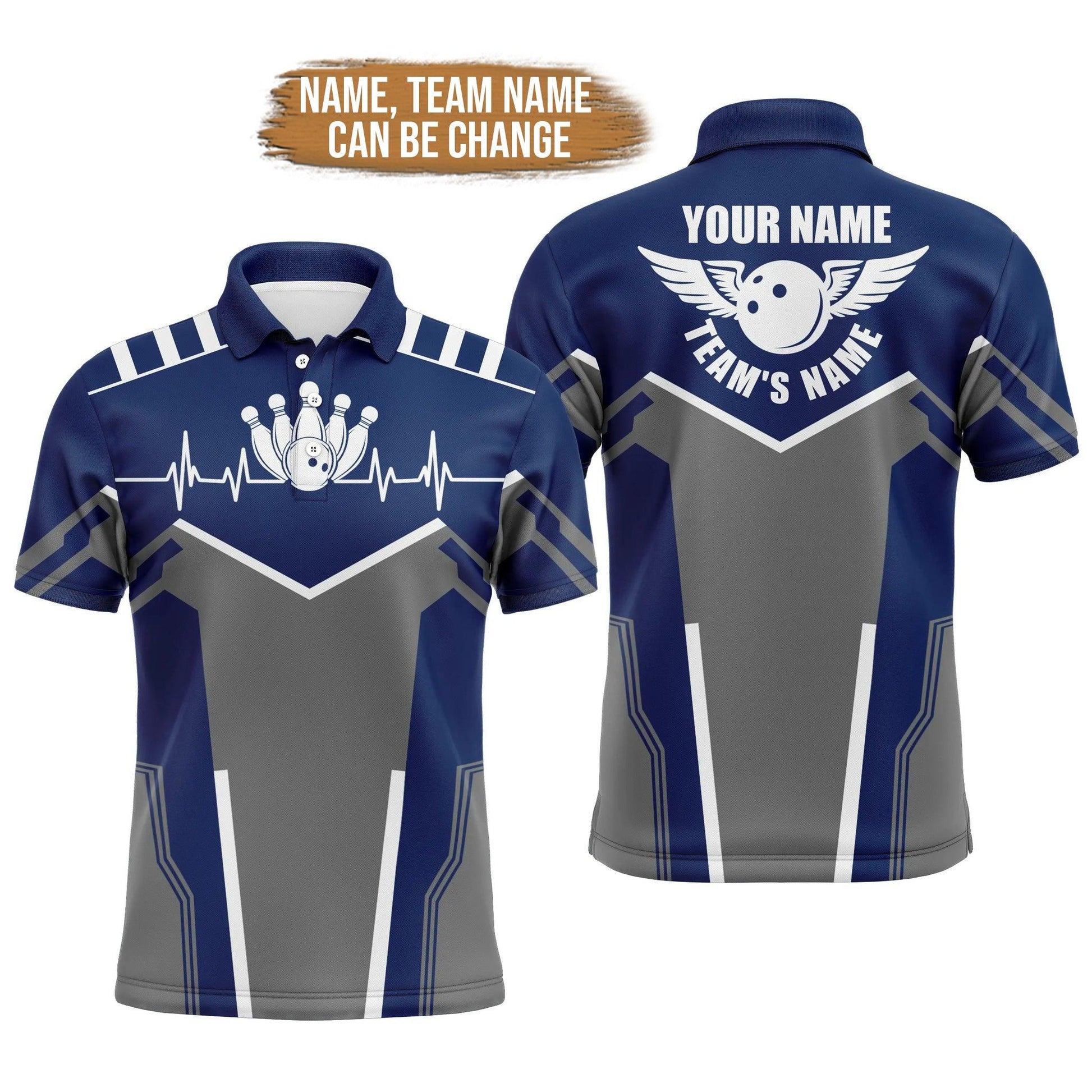 Bowling Custom Men Polo Shirt - Custom Name Bowling Heartbeat Team Bowlers Personalized Bowling Polo Shirt - Gift For Friend, Family - Amzanimalsgift