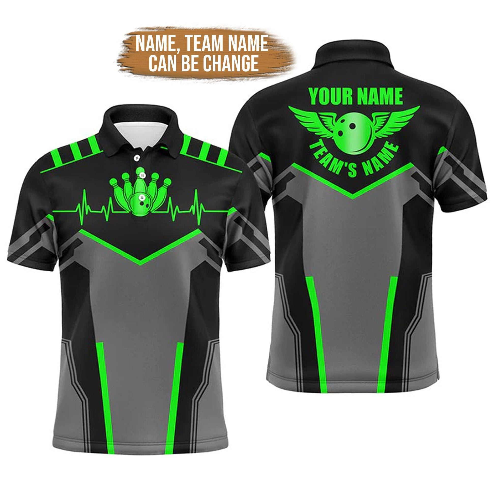 Bowling Custom Men Polo Shirt - Custom Name Bowling Heartbeat Team Bowlers Personalized Bowling Polo Shirt - Gift For Friend, Family - Amzanimalsgift