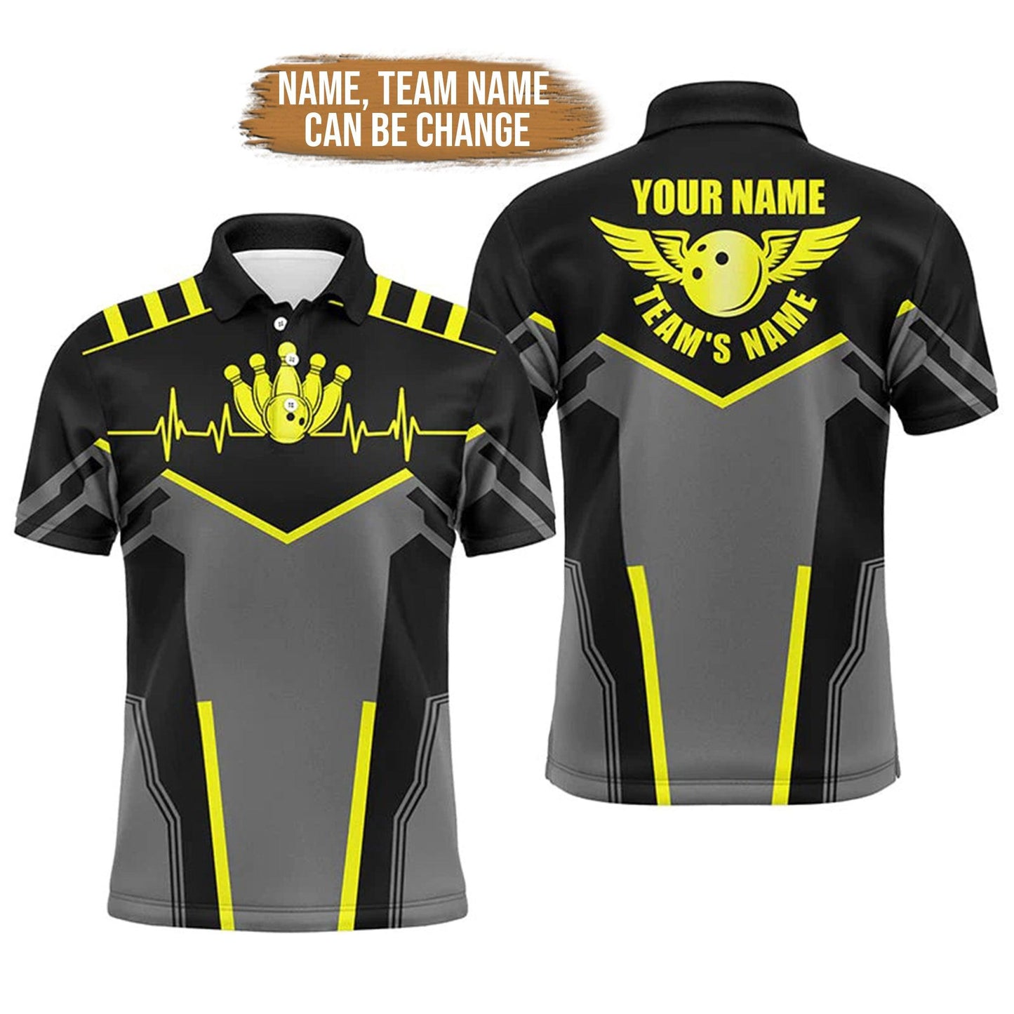 Bowling Custom Men Polo Shirt - Custom Name Bowling Heartbeat Team Bowlers Personalized Bowling Polo Shirt - Gift For Friend, Family - Amzanimalsgift