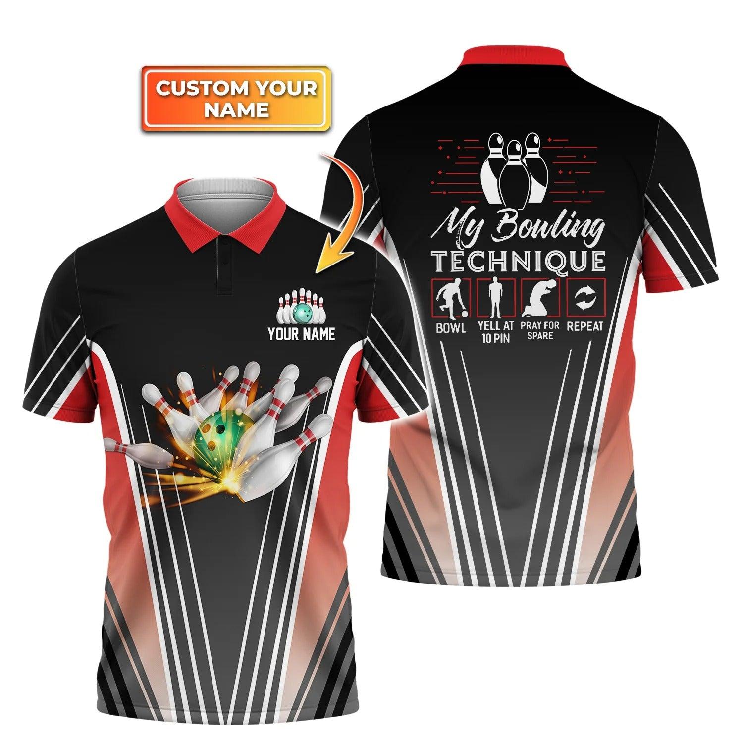 Bowling Custom Men Polo Shirt - Custom Name Bowling In Red My Bowling Technique Personalized Bowling Polo Shirt - Perfect Gift For Friend, Family - Amzanimalsgift