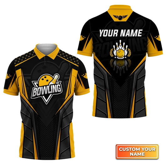Bowling Custom Men Polo Shirt - Custom Name Bowling Pin And Bowl Ball Yellow Personalized Bowling Polo Shirt - Perfect Gift For Friend, Family - Amzanimalsgift
