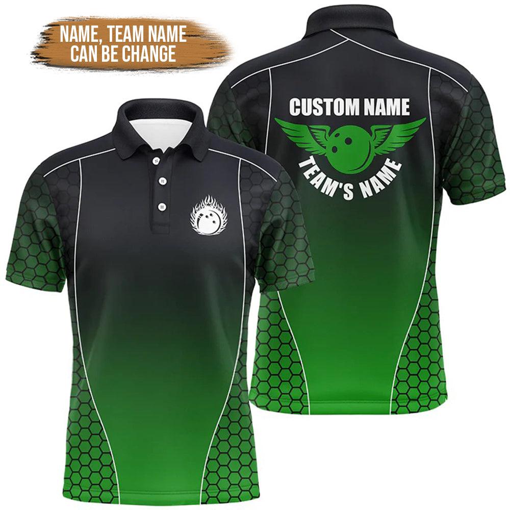 Bowling Custom Men Polo Shirt - Custom Name Bowling Polo Shirts, Flaming Bowling Ball Personalized Bowling Polo Shirt - Perfect Gift For Friend, Family - Amzanimalsgift
