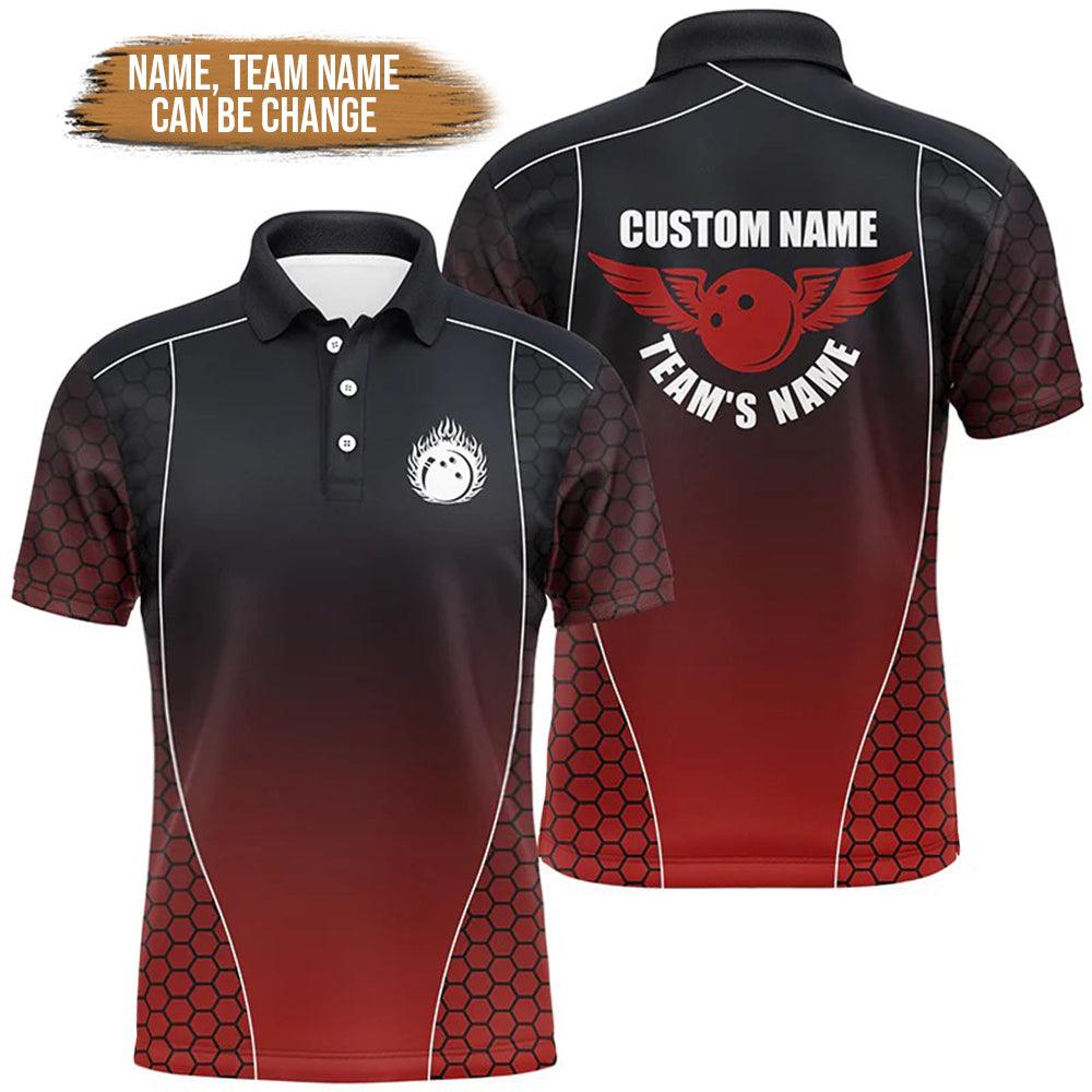 Bowling Custom Men Polo Shirt - Custom Name Bowling Polo Shirts, Flaming Bowling Ball Personalized Bowling Polo Shirt - Perfect Gift For Friend, Family - Amzanimalsgift