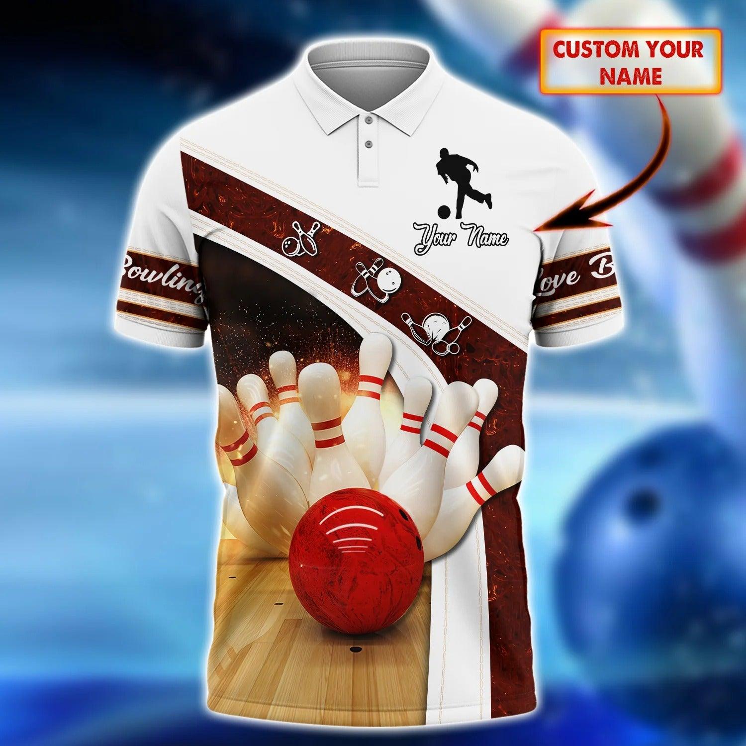 Bowling Custom Men Polo Shirt - Custom Name Bowling Strike Hit With Fire Explosion Personalized Bowling Polo Shirt - Perfect Gift For Friend, Family - Amzanimalsgift