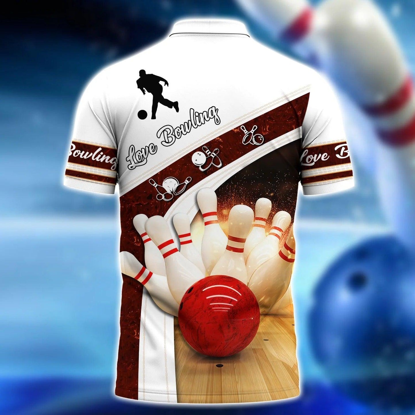 Bowling Custom Men Polo Shirt - Custom Name Bowling Strike Hit With Fire Explosion Personalized Bowling Polo Shirt - Perfect Gift For Friend, Family - Amzanimalsgift