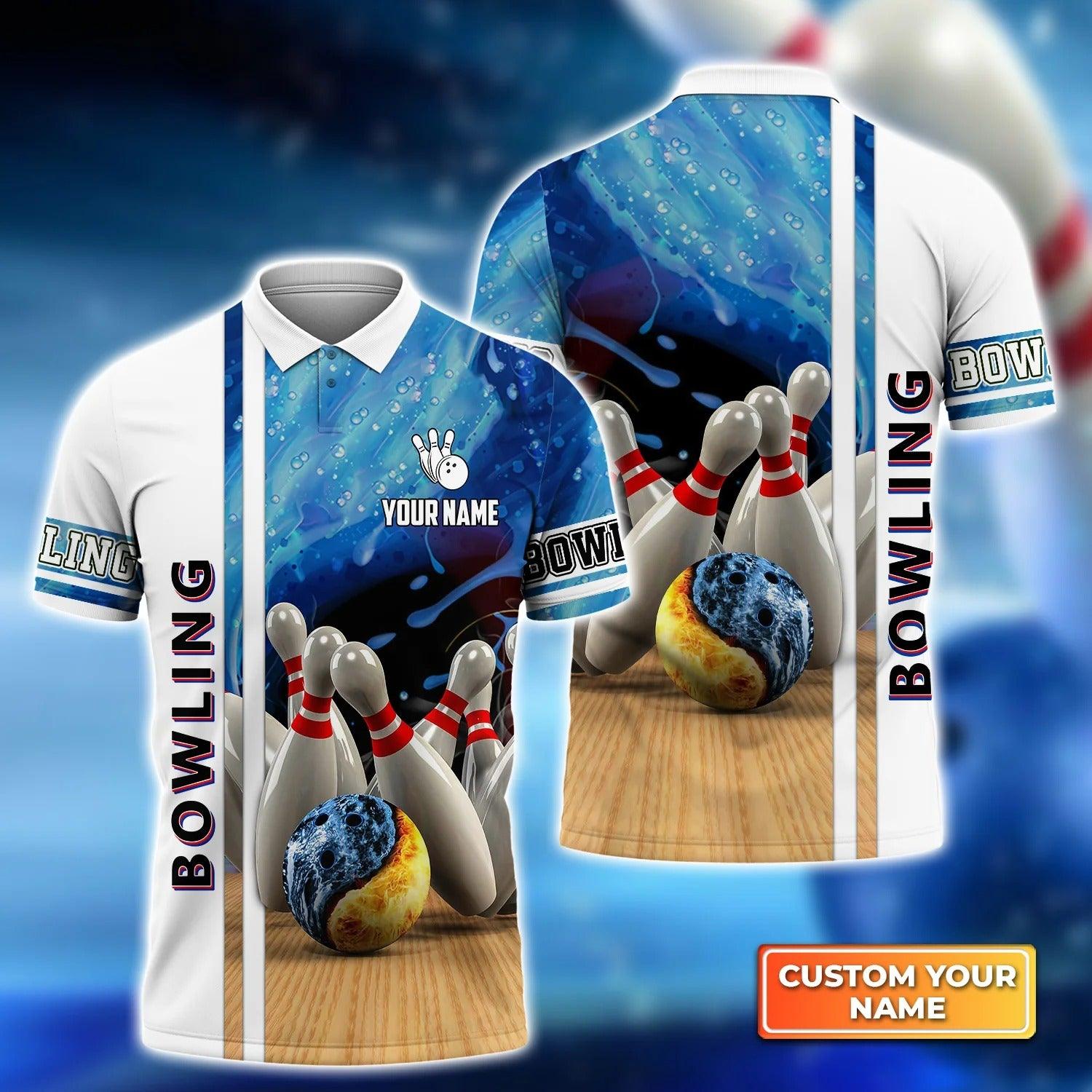 Bowling Custom Men Polo Shirt - Custom Name Bowling Strike In Water Personalized Bowling Polo Shirt - Perfect Gift For Friend, Family - Amzanimalsgift