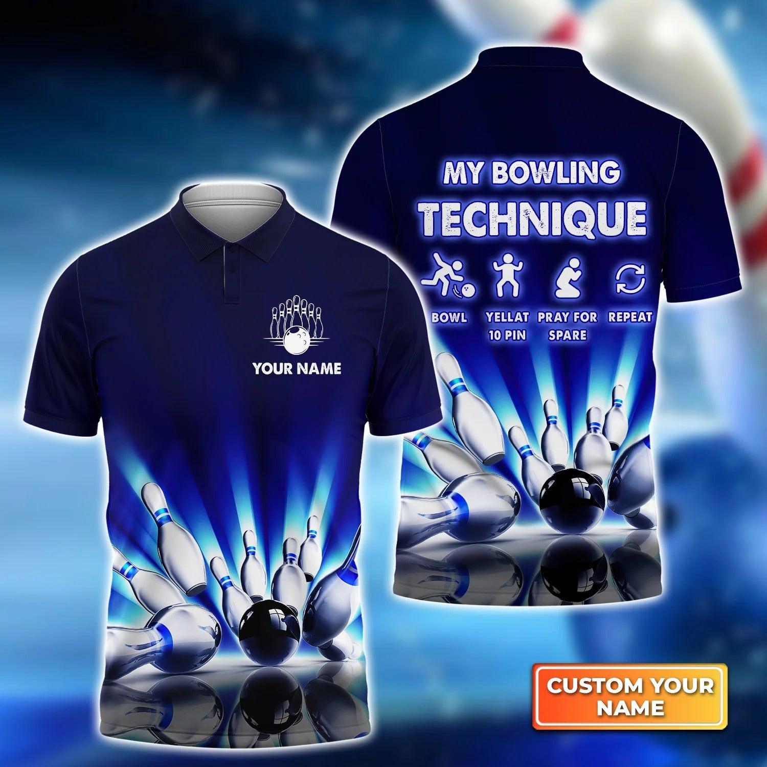 Bowling Custom Men Polo Shirt - Custom Name Bowling Techinque Neonlights Personalized Bowling Polo Shirt - Perfect Gift For Friend, Family - Amzanimalsgift