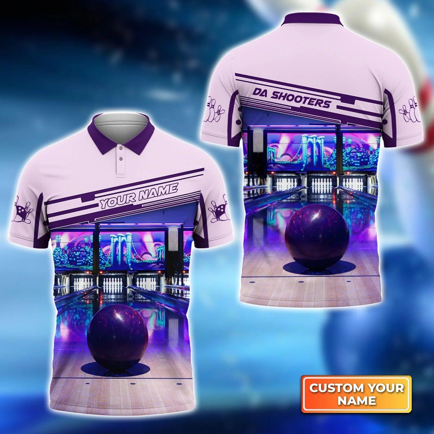 Bowling Custom Men Polo Shirt - Custom Name DA SHOOTERS Purple Bowling Ball Personalized Bowling Polo Shirt - Perfect Gift For Friend, Family - Amzanimalsgift