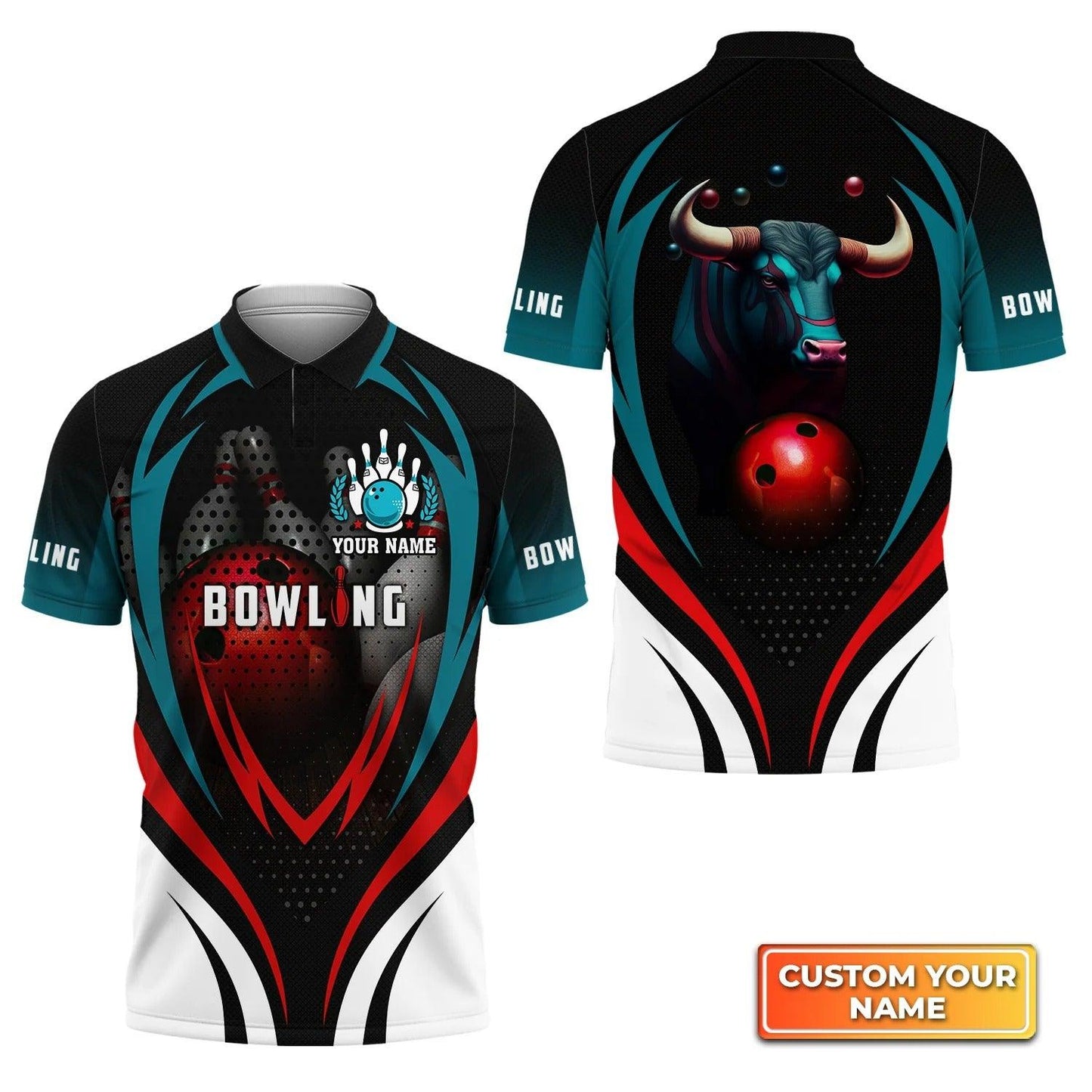 Bowling Custom Men Polo Shirt - Custom Name Eagle Bowling Team With Red Ball Personalized Bowling Polo Shirt - Perfect Gift For Friend, Family - Amzanimalsgift