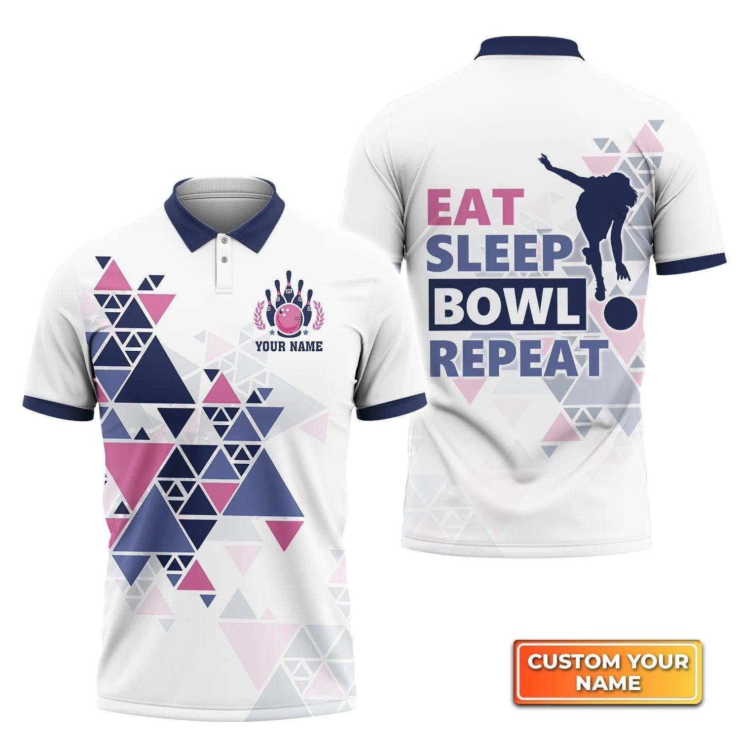 Bowling Custom Men Polo Shirt - Custom Name Eat Sleep Bowl Repeat Personalized Bowling Polo Shirt - Perfect Gift For Friend, Family - Amzanimalsgift