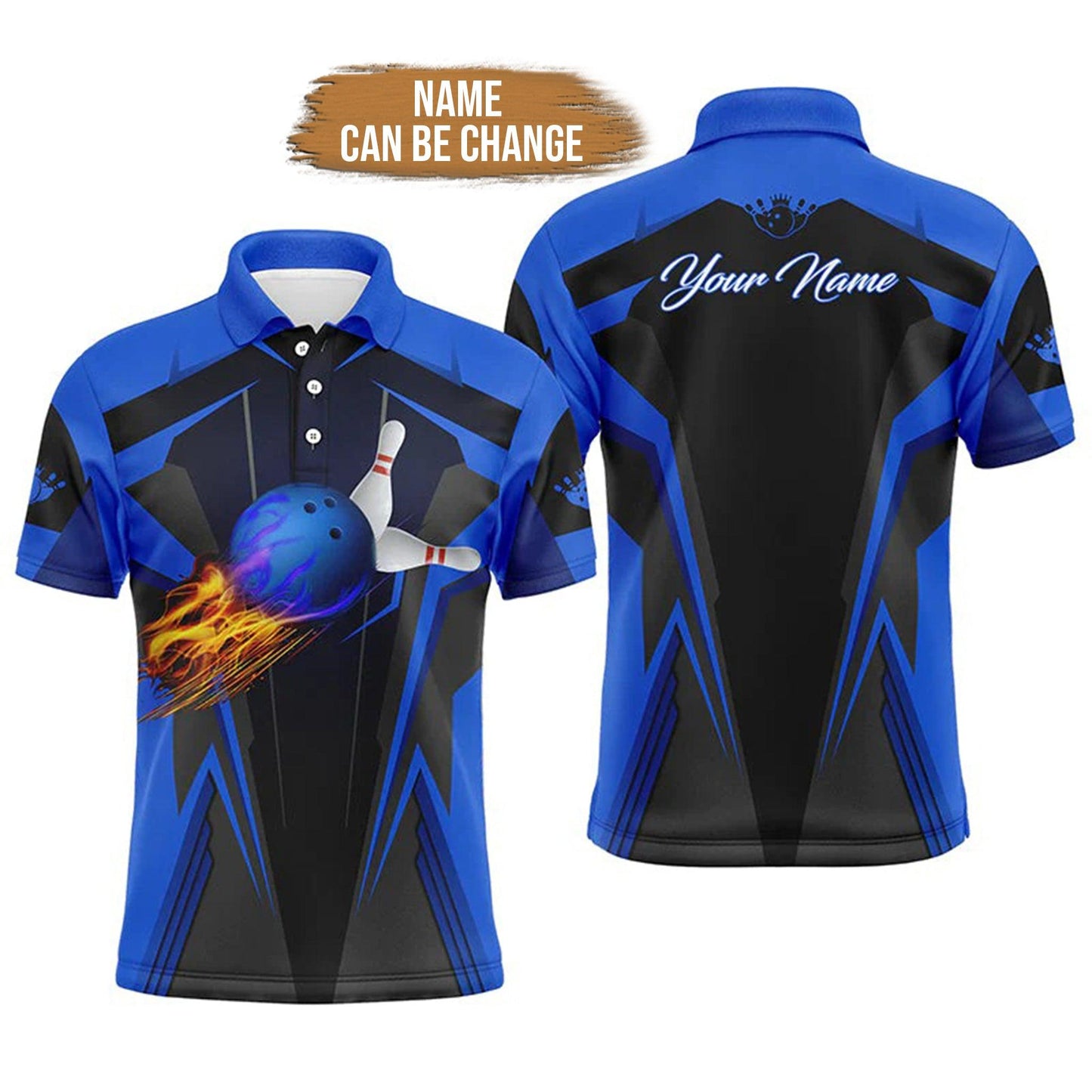 Bowling Custom Men Polo Shirt - Custom Name Flame Bowling Ball and Pins Personalized Bowling Polo Bowling Shirt - Gift For Friend, Family - Amzanimalsgift