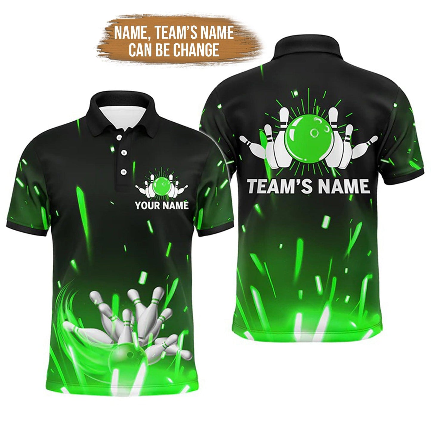 Bowling Custom Men Polo Shirt - Custom Name Flame Bowling Ball and Pins Personalized Bowling Polo Shirt - Gift For Friend, Family - Amzanimalsgift