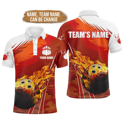 Bowling Custom Men Polo Shirt - Custom Name Flame Bowling Personalized Bowling Polo Shirt - Gift For Friend, Family - Amzanimalsgift