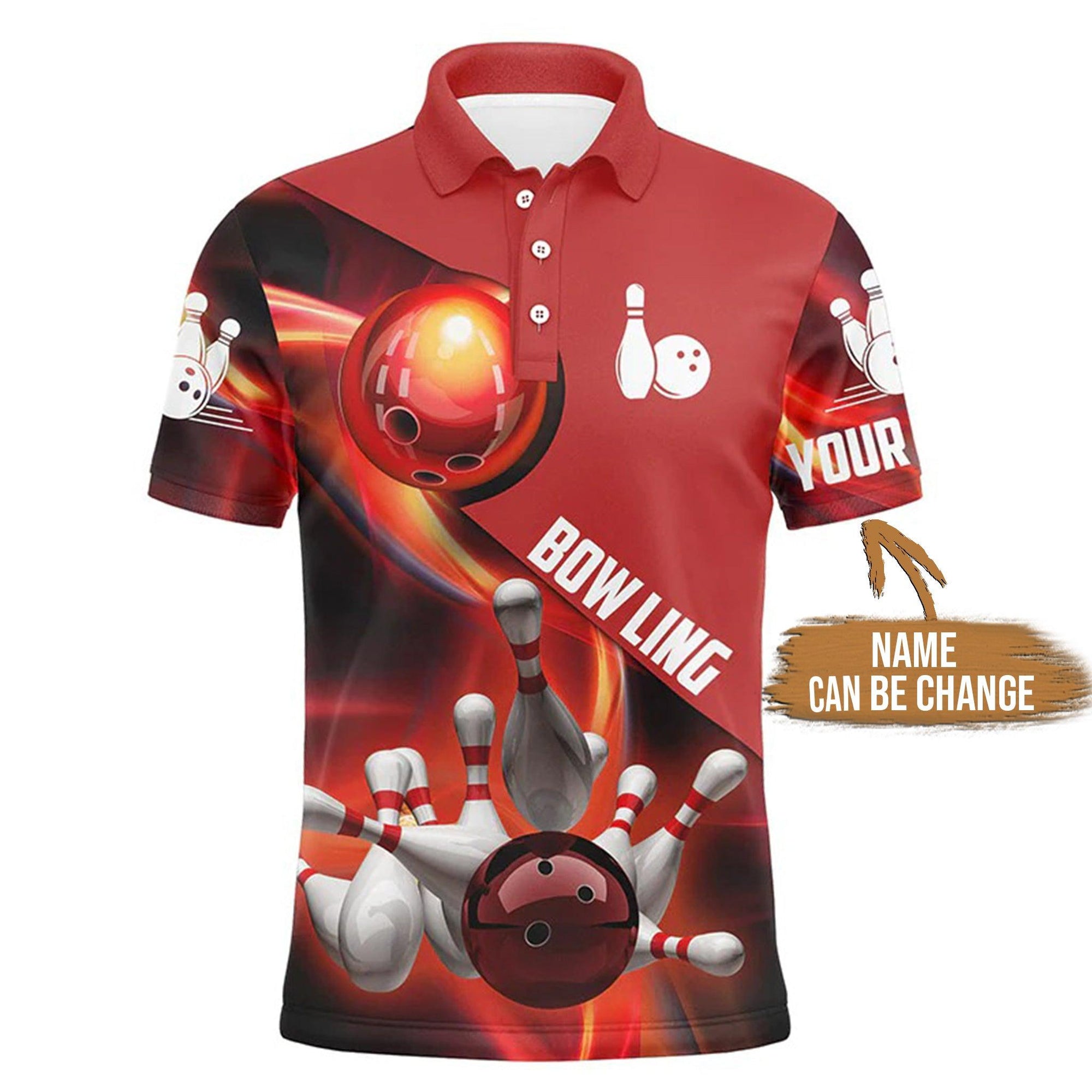 Bowling Custom Men Polo Shirt - Custom Name Flame Bowling Personalized Bowling Polo Shirt - Perfect Gift For Friend, Family - Amzanimalsgift