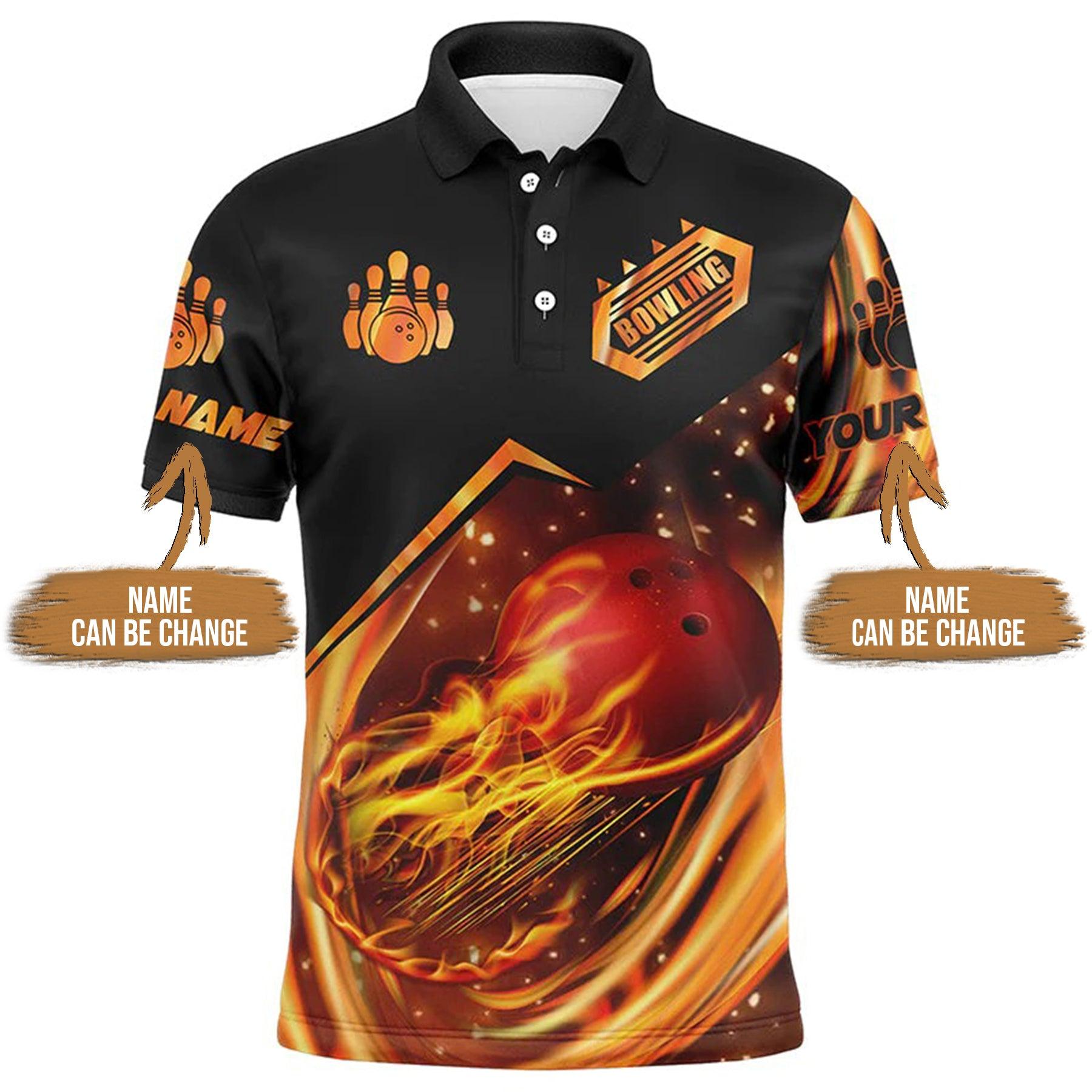 Bowling Custom Men Polo Shirt - Custom Name Flame Bowling Shirt Personalized Bowling Polo Shirt - Gift For Friend, Family - Amzanimalsgift