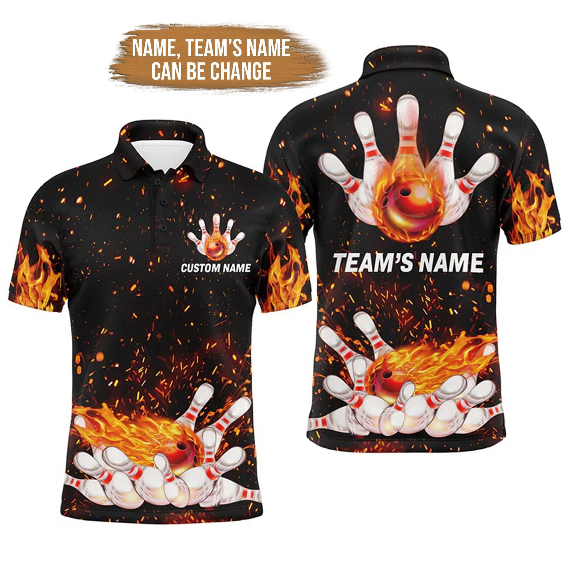Bowling Custom Men Polo Shirt - Custom Name Flame Personalized Bowling Polo Shirt - Gift For Friend, Family - Amzanimalsgift