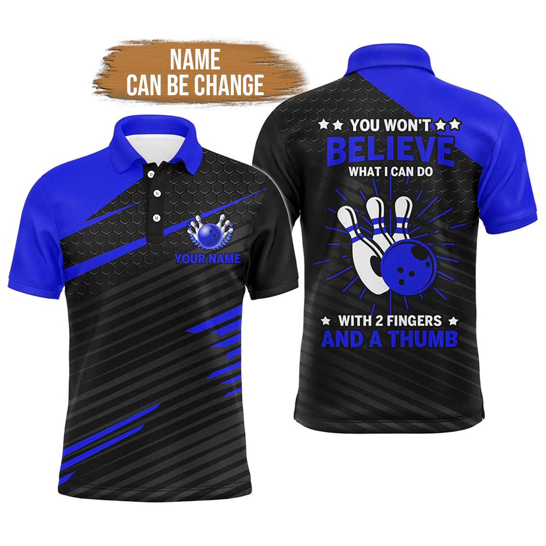 Bowling Custom Men Polo Shirt - Custom Name Funny Bowling Polo Shirt for Men, Yellow & Black 2 Fingers and A Thumb Personalized Bowling Polo Shirt - Perfect Gift For Friend, Family - Amzanimalsgift