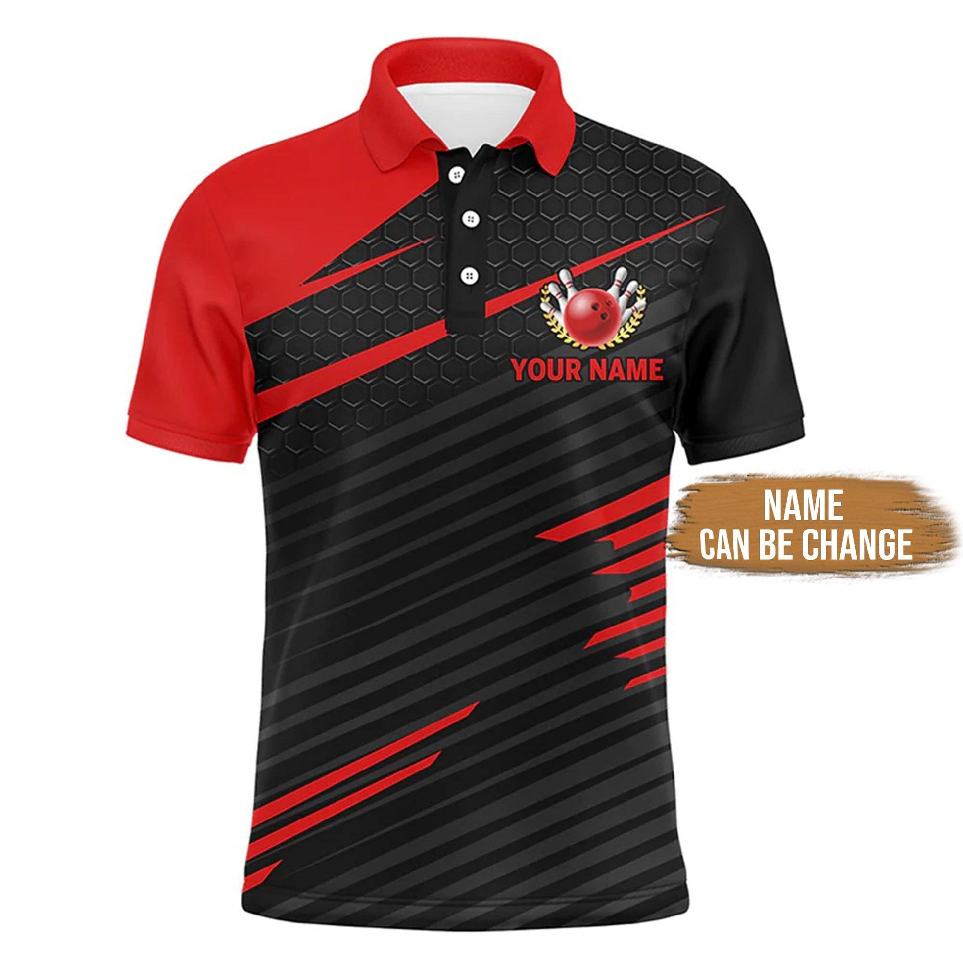 Bowling Custom Men Polo Shirt - Custom Name Funny Polo Red & Black Bowling Shirt for Men, 2 Fingers and A Thumb Bowling Personalized Bowling Polo Shirt - Perfect Gift For Friend, Family - Amzanimalsgift