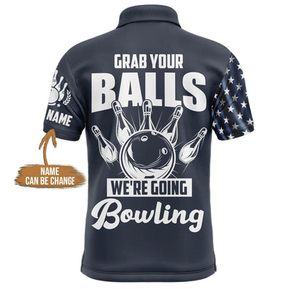 Bowling Custom Men Polo Shirt - Custom Name Grab Your Balls We're Going Bowling Personalized Bowling Polo Shirt - Gift For Friend, Family - Amzanimalsgift