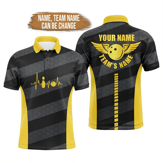 Bowling Custom Men Polo Shirt - Custom Name Heartbeat Bowling Personalized Bowling Polo Shirt - Perfect Gift For Friend, Family - Amzanimalsgift