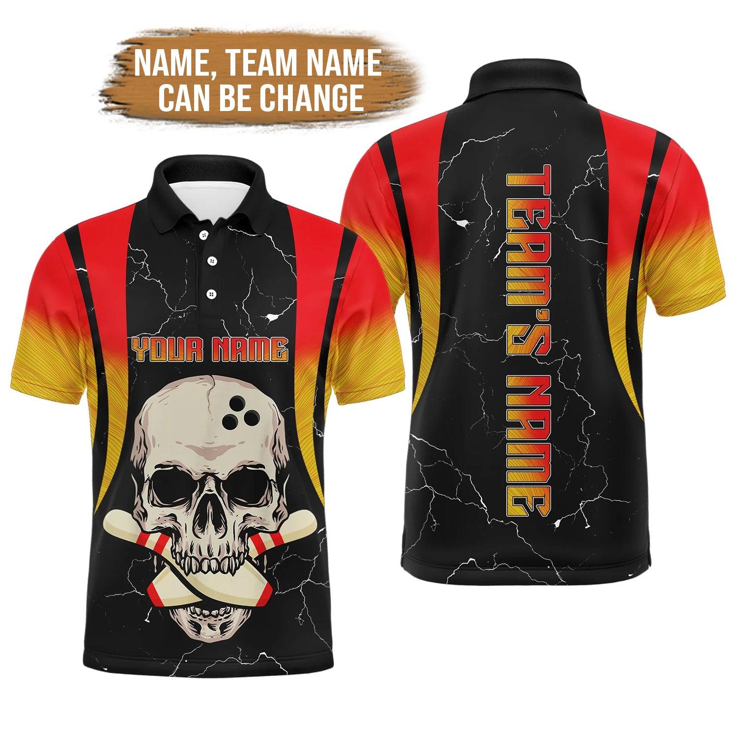 Bowling Custom Men Polo Shirt - Custom Name Men Skull Bowling Personalized Bowling Polo Shirt - Perfect Gift For Friend, Family - Amzanimalsgift