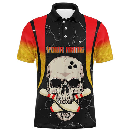 Bowling Custom Men Polo Shirt - Custom Name Men Skull Bowling Personalized Bowling Polo Shirt - Perfect Gift For Friend, Family - Amzanimalsgift