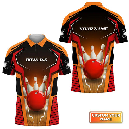 Bowling Custom Men Polo Shirt - Custom Name Mens Bowl Pin And Red Bowling Ball Personalized Bowling Polo Shirt - Perfect Gift For Friend, Family - Amzanimalsgift
