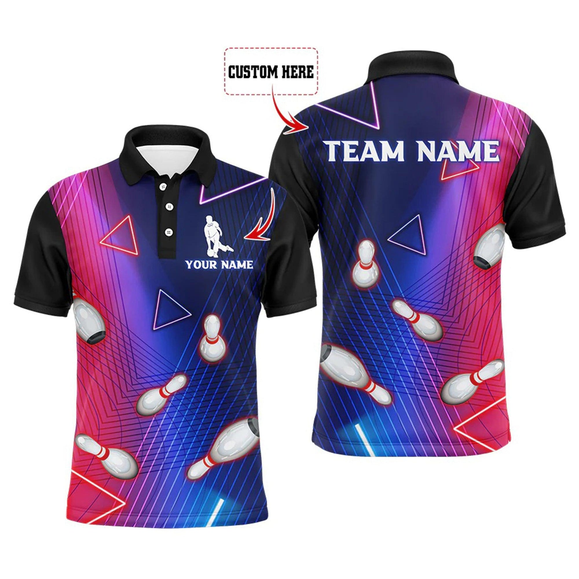 Bowling Custom Men Polo Shirt - Custom Name Navy Bowling Shirt For Men Personalized Bowling Polo Shirt - Perfect Gift For Friend, Family - Amzanimalsgift