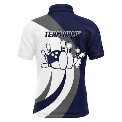 Bowling Custom Men Polo Shirt - Custom Name Navy Personalized Bowling Polo Shirt - Perfect Gift For Friend, Family - Amzanimalsgift