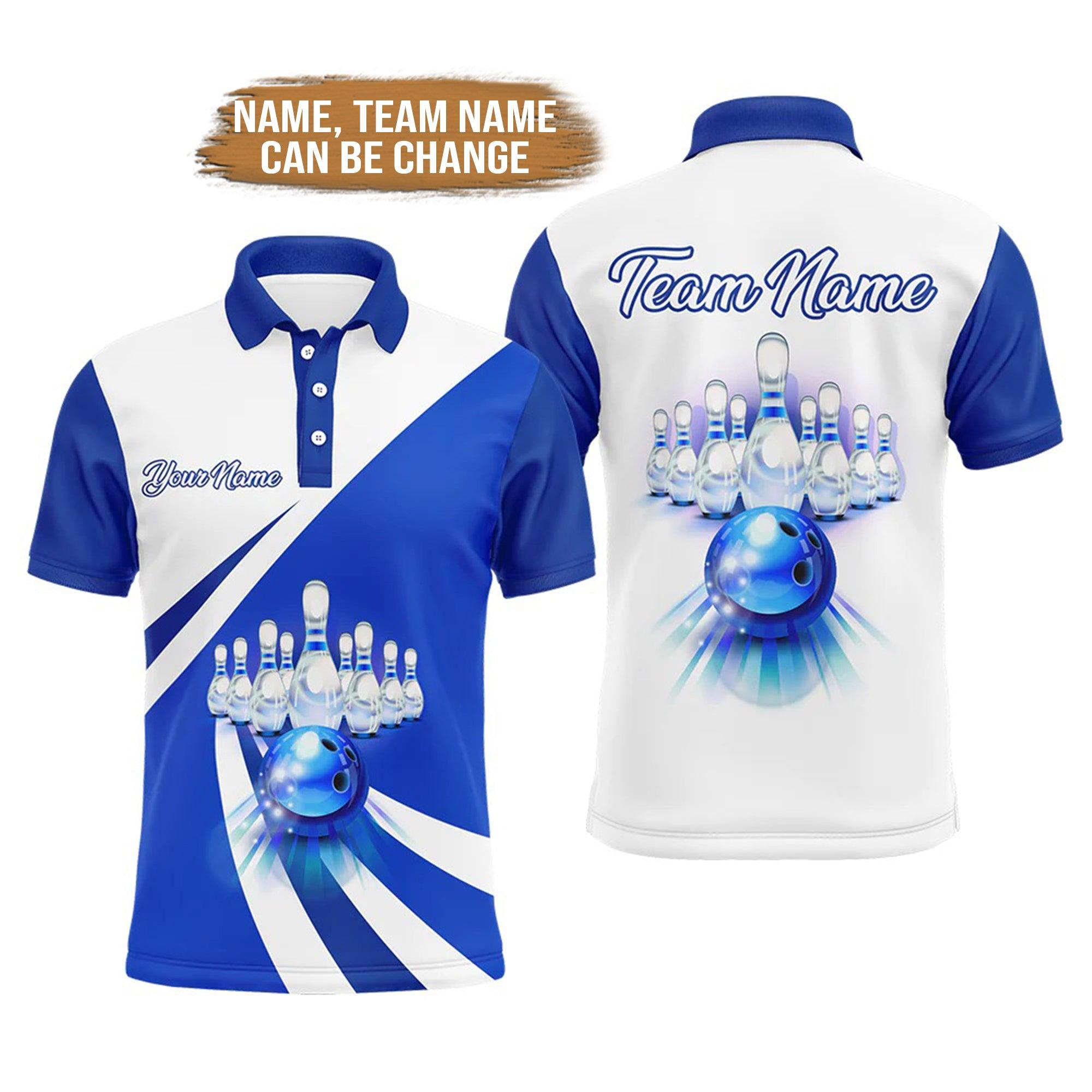 Bowling Custom Men Polo Shirt - Custom Name Polo Shirt for Men Blue Personalized Bowling Polo Shirt - Perfect Gift For Friend, Family - Amzanimalsgift