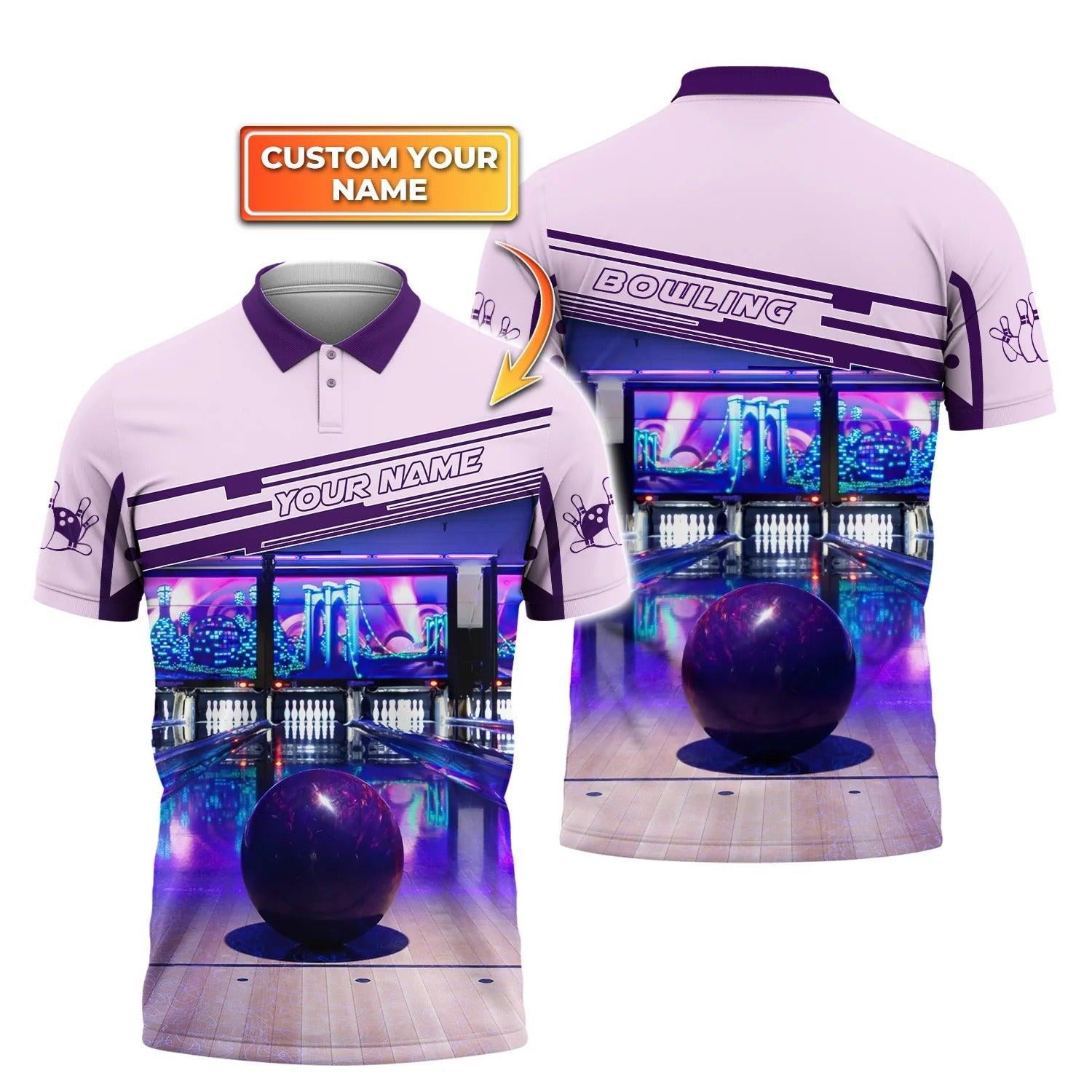 Bowling Custom Men Polo Shirt - Custom Name Purple Bowling Ball Personalized Bowling Polo Shirt - Perfect Gift For Friend, Family - Amzanimalsgift