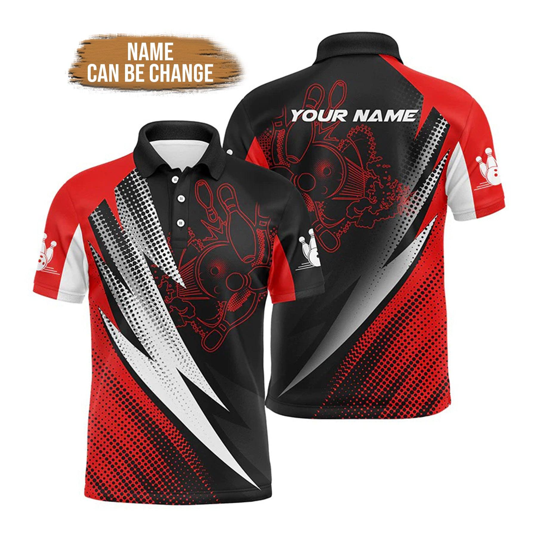 Bowling Custom Men Polo Shirt - Custom Name Red & Black Bowling Balls And Pins Personalized Bowling Polo Shirt - Perfect Gift For Friend, Family - Amzanimalsgift