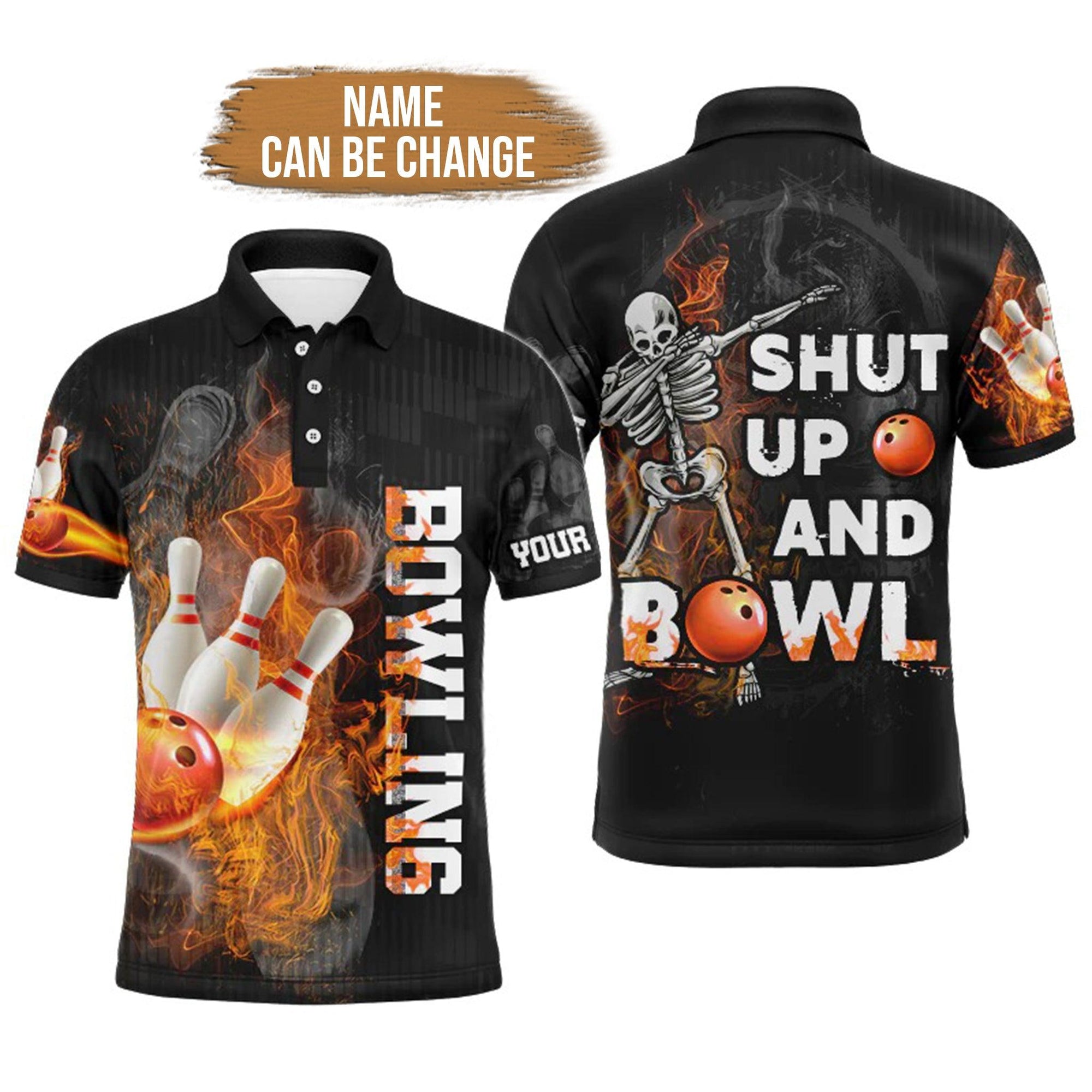 Bowling Custom Men Polo Shirt - Custom Name Shut Up and Bowl, Skull Bowlers Personalized Bowling Polo Shirt - Perfect Gift For Friend, Family - Amzanimalsgift