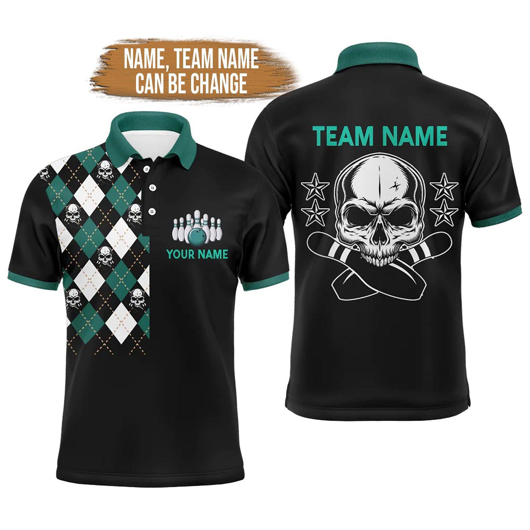Bowling Custom Men Polo Shirt - Custom Name Skull Bowling Personalized Bowling Polo Shirt - Perfect Gift For Friend, Family - Amzanimalsgift