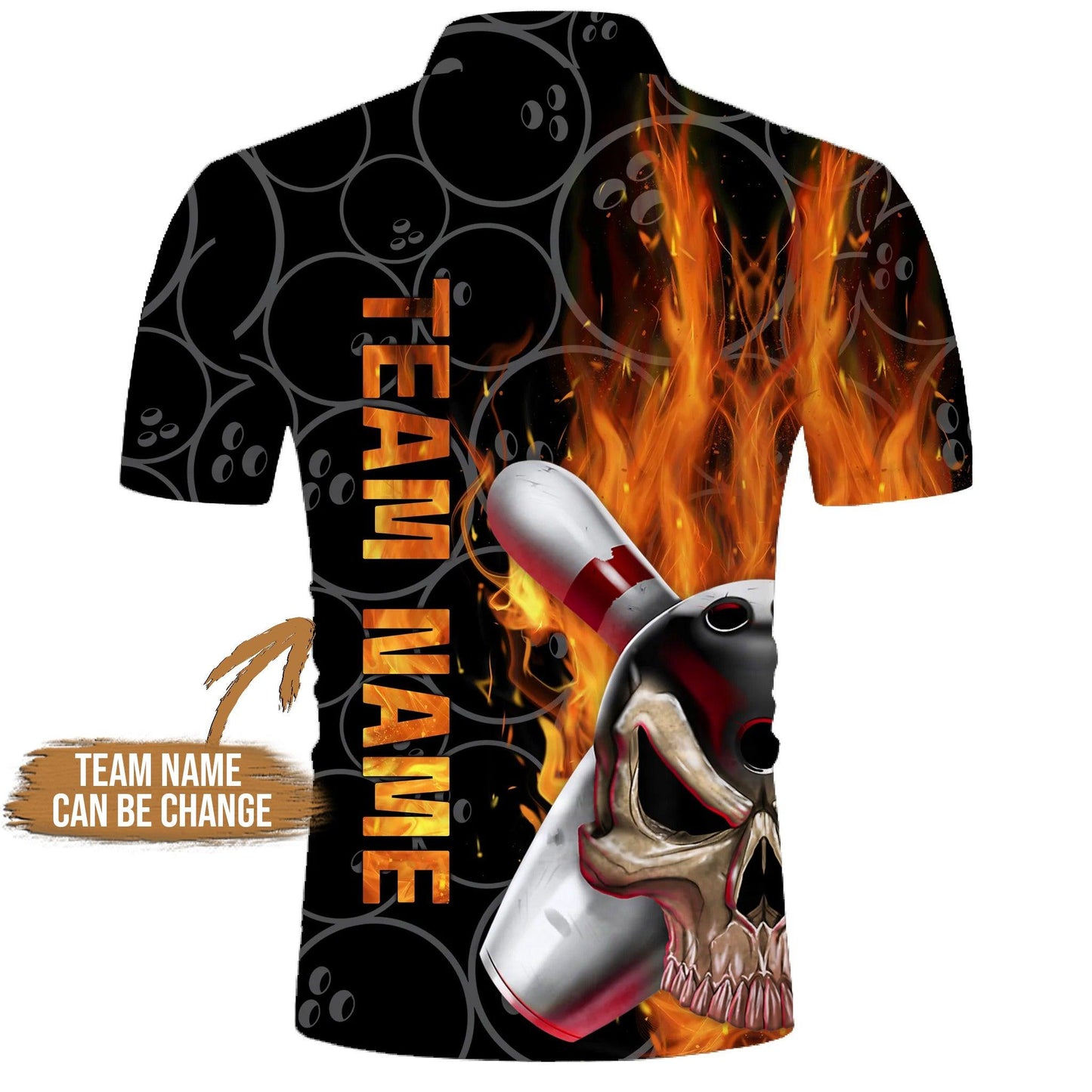 Bowling Custom Men Polo Shirt - Custom Name Skull Flame Personalized Bowling Polo Shirt - Gift For Friend, Family - Amzanimalsgift