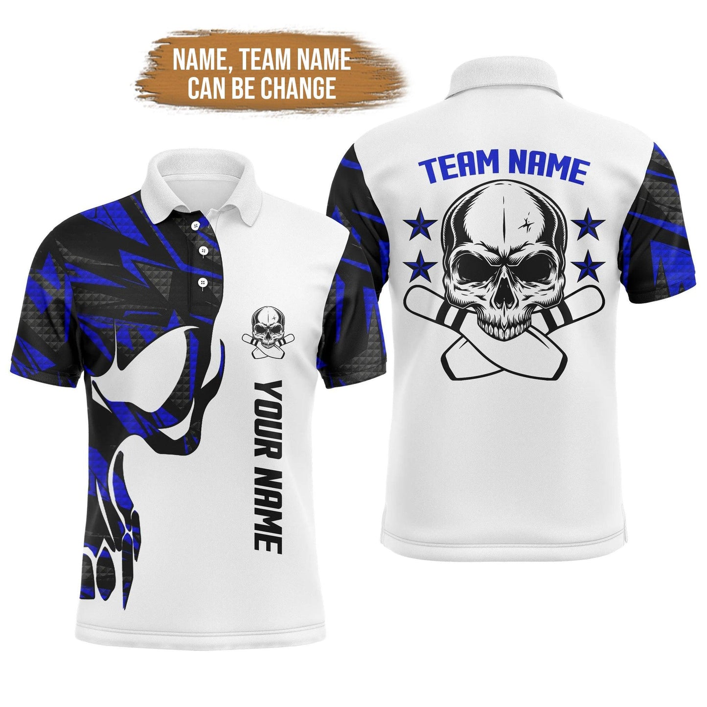 Bowling Custom Men Polo Shirt - Custom Name Skull Personalized Bowling Polo Shirt - Gift For Friend, Family - Amzanimalsgift