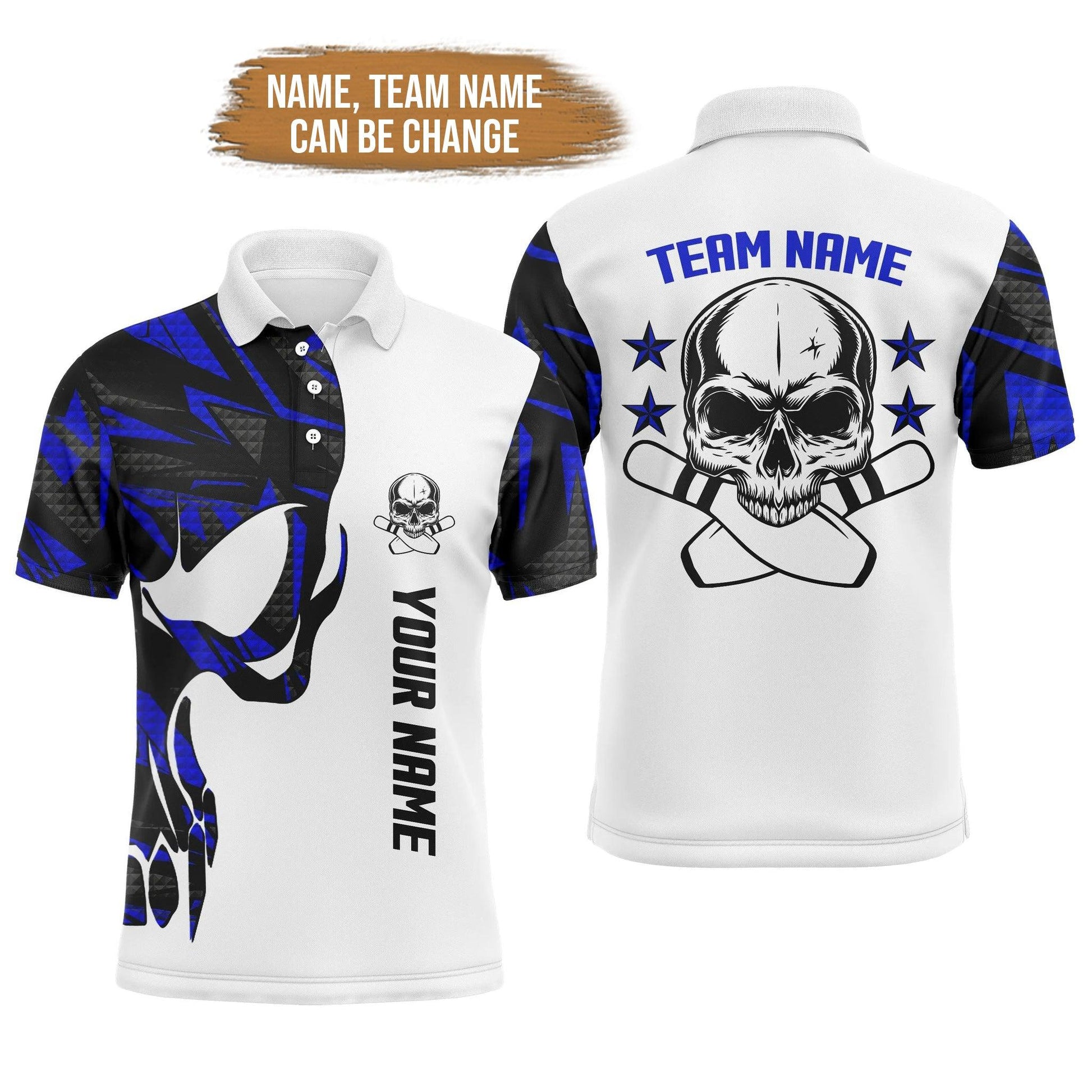 Bowling Custom Men Polo Shirt - Custom Name Skull Personalized Bowling Polo Shirt - Gift For Friend, Family - Amzanimalsgift