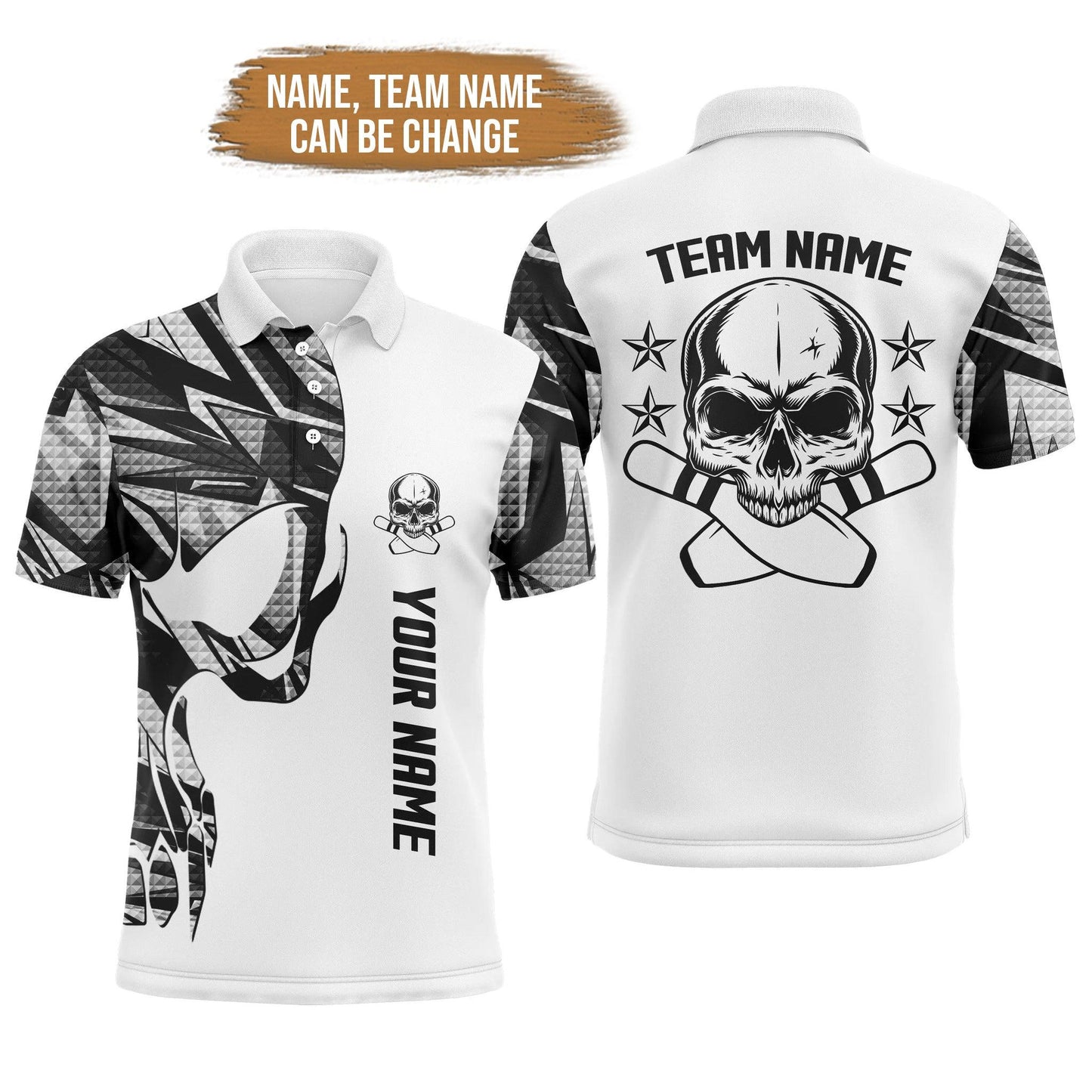 Bowling Custom Men Polo Shirt - Custom Name Skull Personalized Bowling Polo Shirt - Gift For Friend, Family - Amzanimalsgift