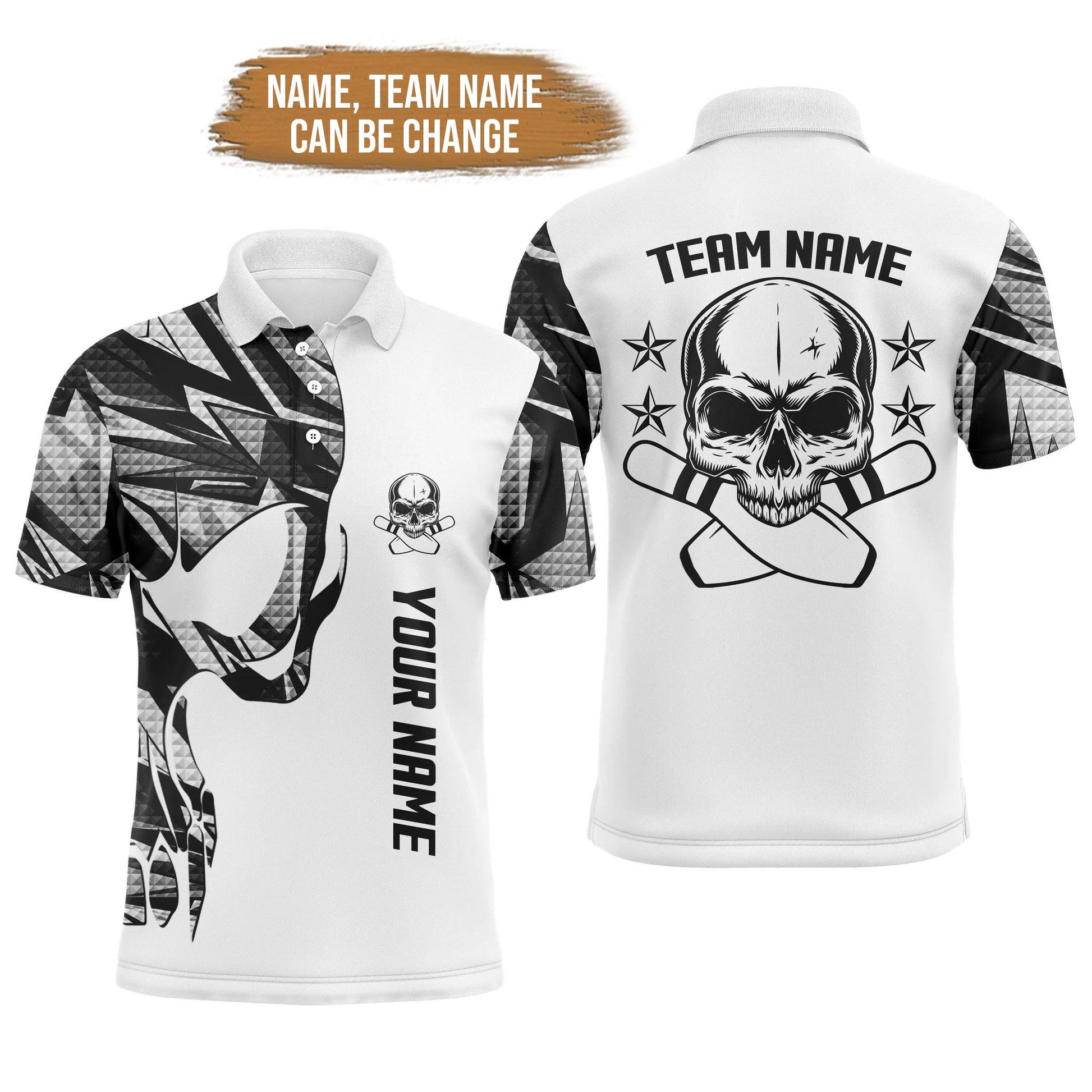 Bowling Custom Men Polo Shirt - Custom Name Skull Personalized Bowling Polo Shirt - Gift For Friend, Family - Amzanimalsgift
