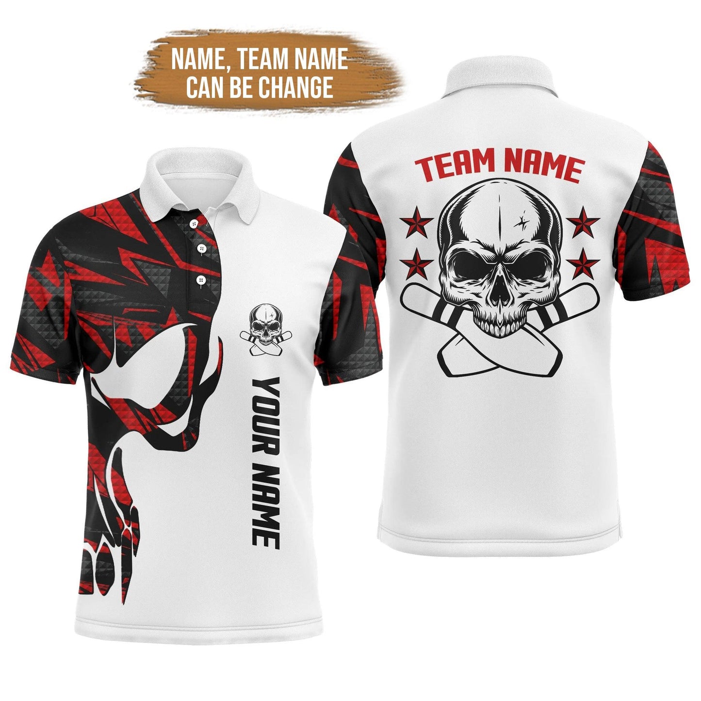 Bowling Custom Men Polo Shirt - Custom Name Skull Personalized Bowling Polo Shirt - Gift For Friend, Family - Amzanimalsgift