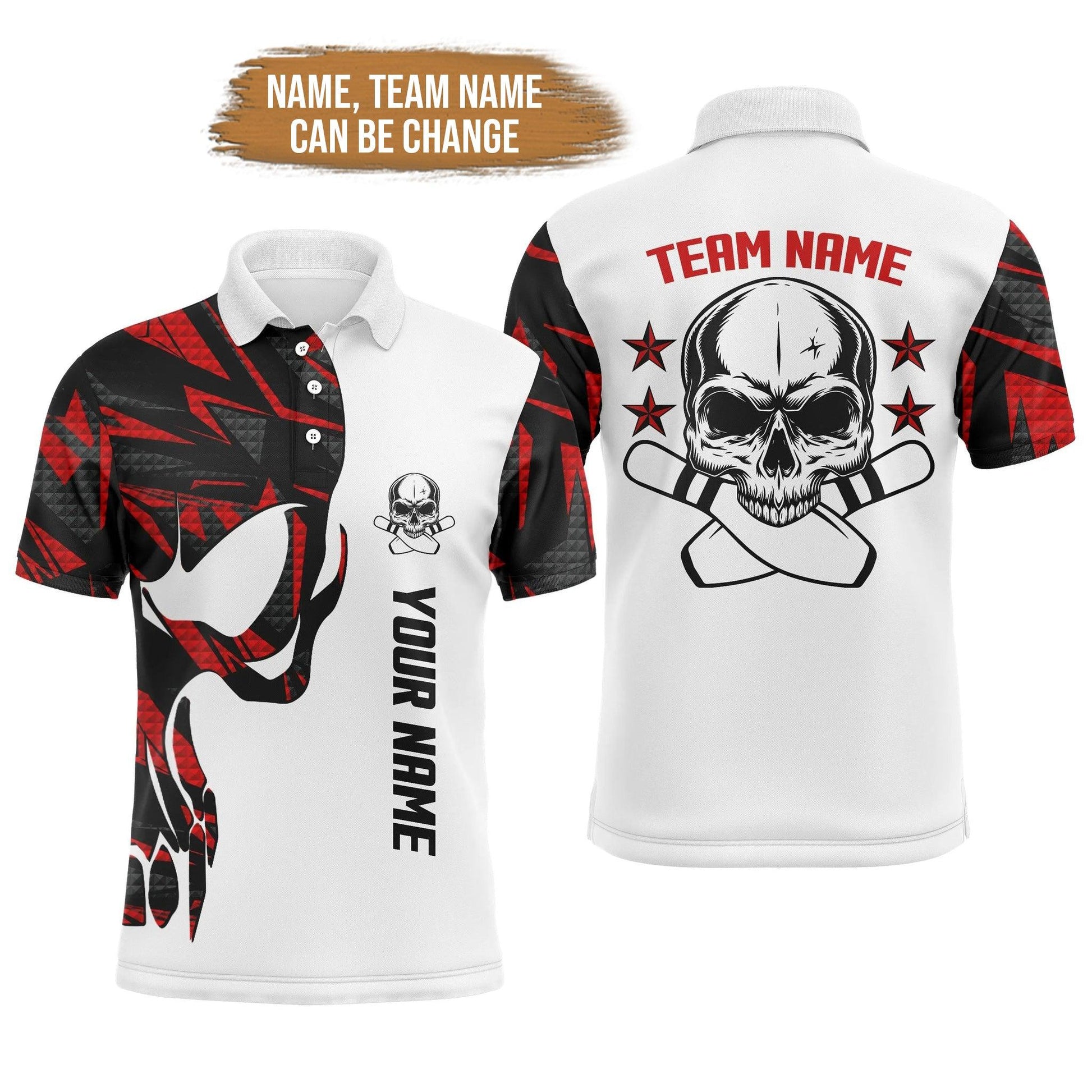 Bowling Custom Men Polo Shirt - Custom Name Skull Personalized Bowling Polo Shirt - Gift For Friend, Family - Amzanimalsgift