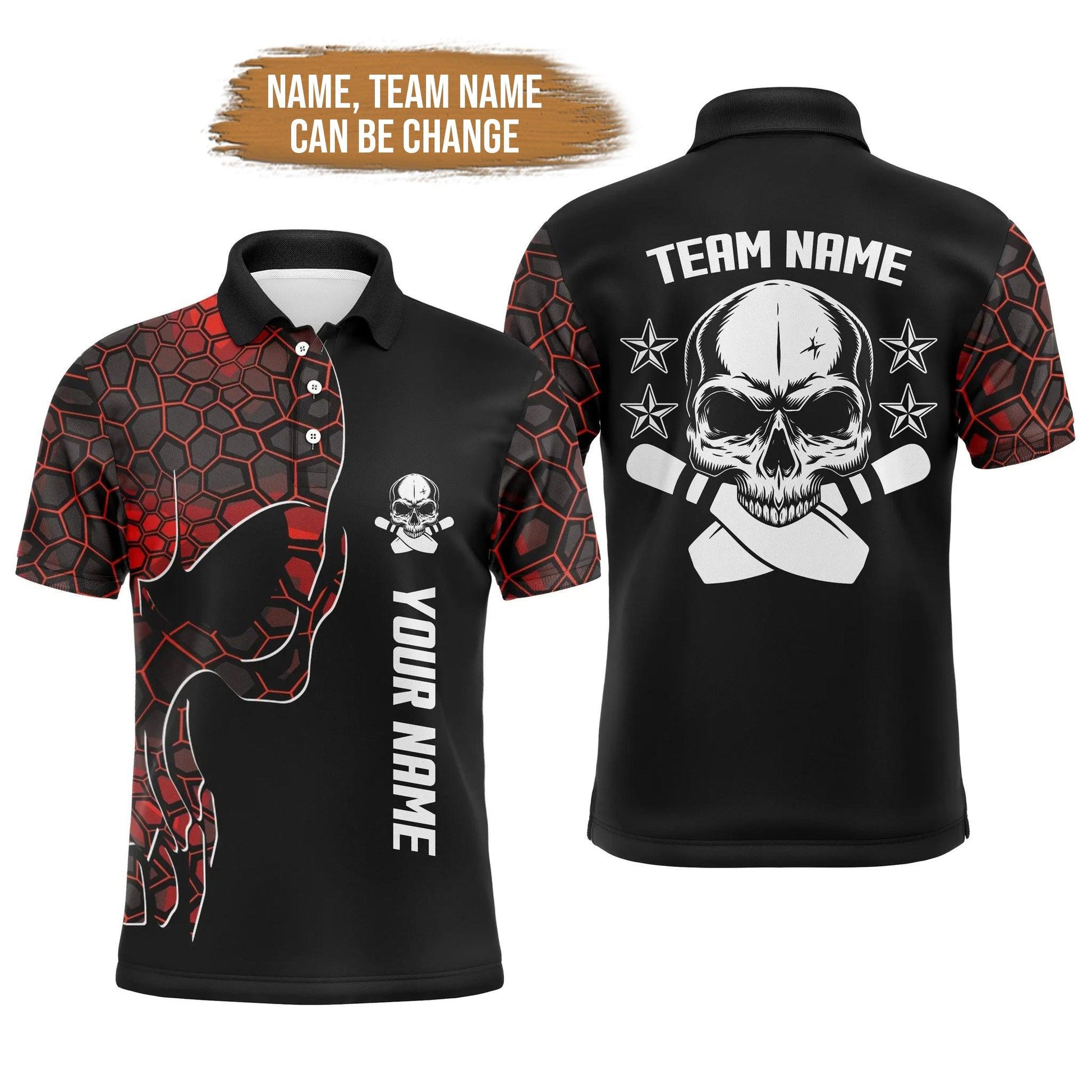 Bowling Custom Men Polo Shirt - Custom Name Skull Personalized Bowling Polo Shirt - Gift For Friend, Family - Amzanimalsgift