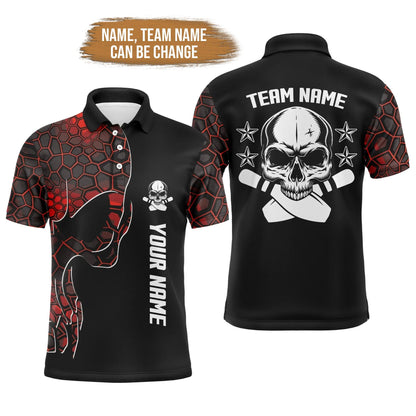 Bowling Custom Men Polo Shirt - Custom Name Skull Personalized Bowling Polo Shirt - Gift For Friend, Family - Amzanimalsgift