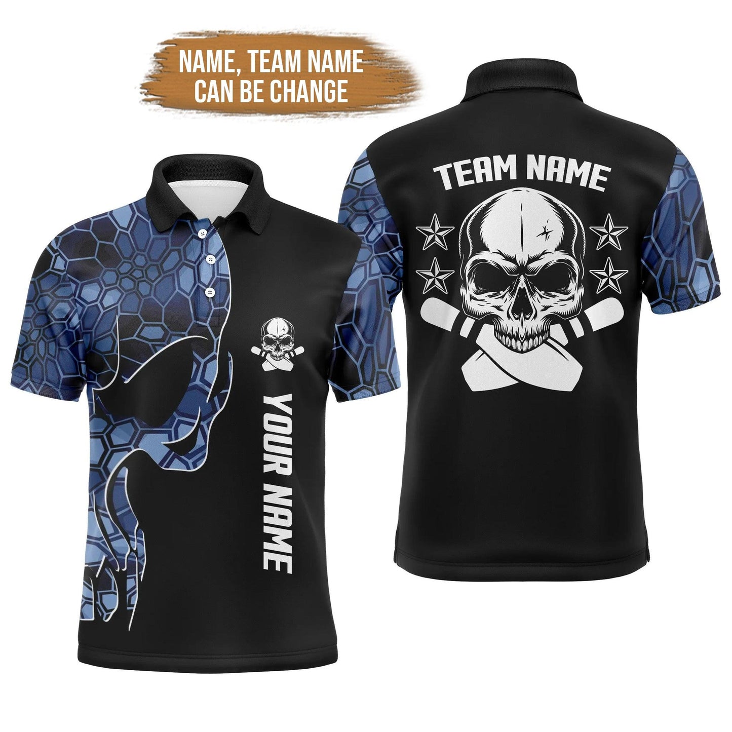 Bowling Custom Men Polo Shirt - Custom Name Skull Personalized Bowling Polo Shirt - Gift For Friend, Family - Amzanimalsgift