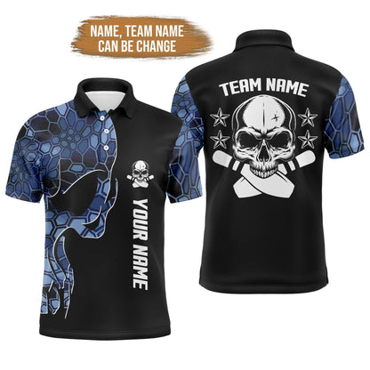 Bowling Custom Men Polo Shirt - Custom Name Skull Personalized Bowling Polo Shirt - Gift For Friend, Family - Amzanimalsgift