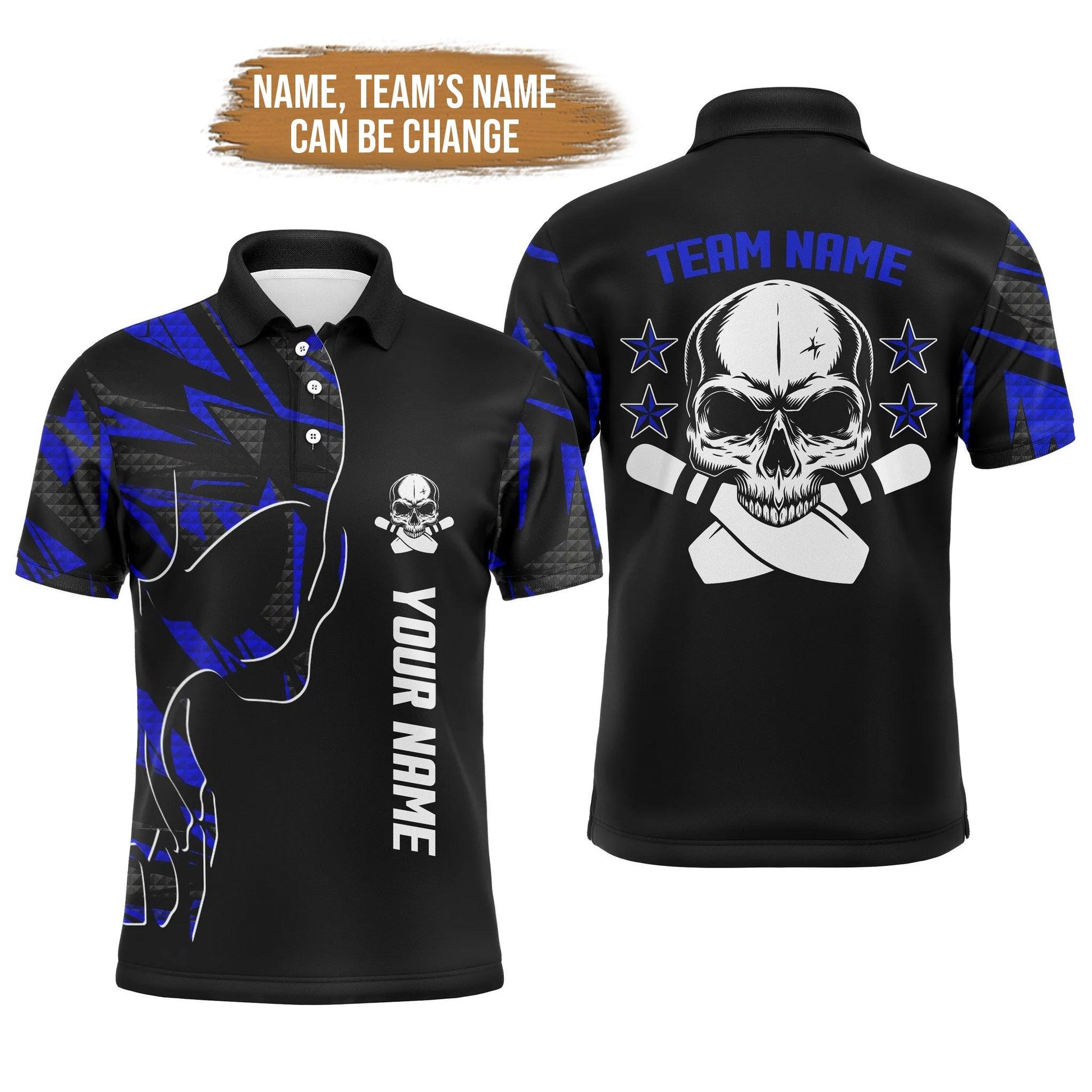 Bowling Custom Men Polo Shirt - Custom Name Skull Personalized Bowling Polo Shirt - Gift For Friend, Family - Amzanimalsgift