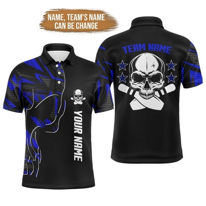 Bowling Custom Men Polo Shirt - Custom Name Skull Personalized Bowling Polo Shirt - Gift For Friend, Family - Amzanimalsgift