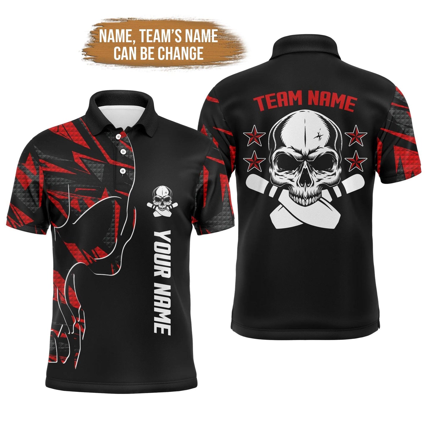 Bowling Custom Men Polo Shirt - Custom Name Skull Personalized Bowling Polo Shirt - Gift For Friend, Family - Amzanimalsgift