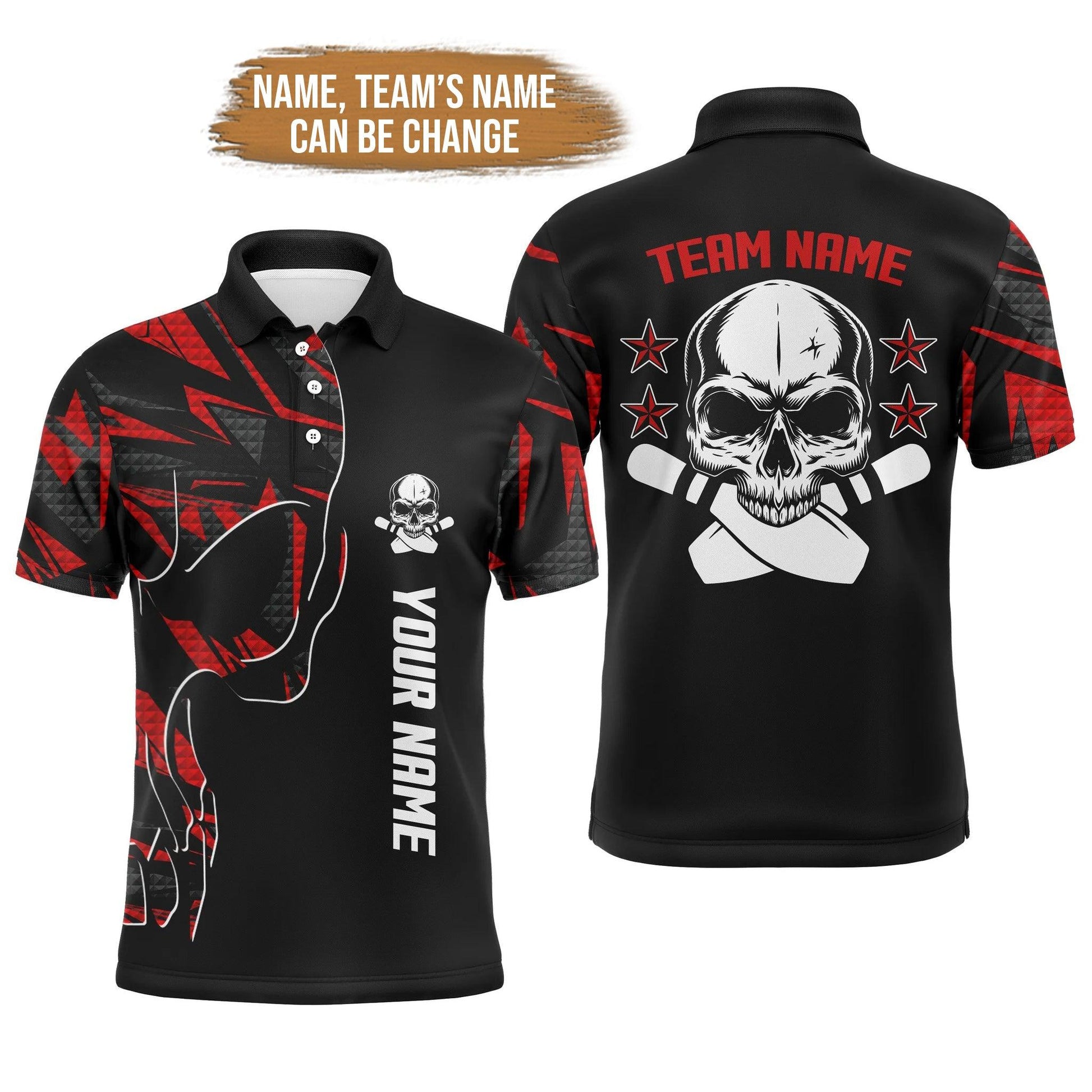 Bowling Custom Men Polo Shirt - Custom Name Skull Personalized Bowling Polo Shirt - Gift For Friend, Family - Amzanimalsgift